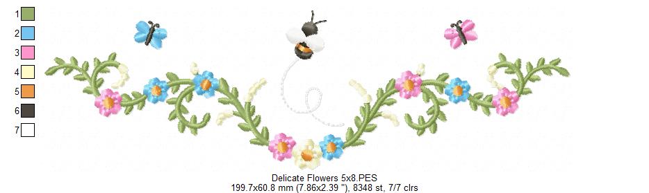 Delicate Flowers Branch, Butterflies and Bee - Fill Stitch