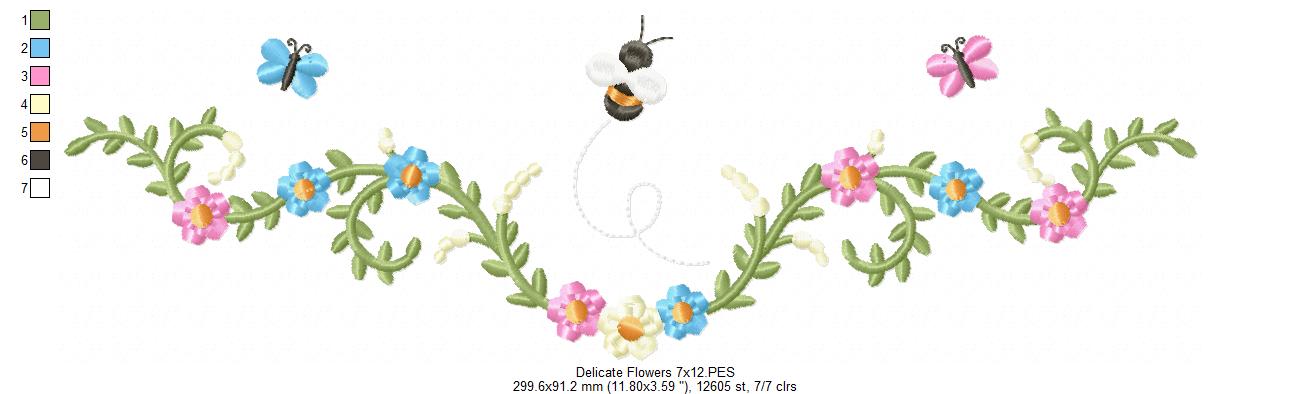 Delicate Flowers Branch, Butterflies and Bee - Fill Stitch