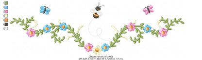 Delicate Flowers Branch, Butterflies and Bee - Fill Stitch