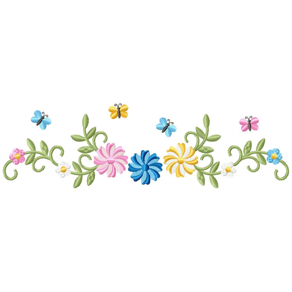 Delicate Floral Frame - Satin Stitch - Machine Embroidery Design