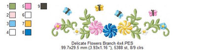 Delicate Floral Frame - Satin Stitch - Machine Embroidery Design