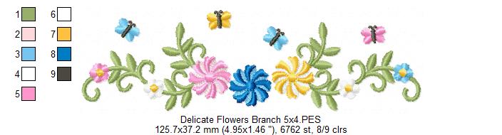 Delicate Flowers Branch and Butterflies - Fill Stitch - Machine Embroidery Design