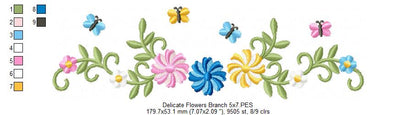 Delicate Floral Frame - Satin Stitch - Machine Embroidery Design