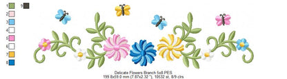 Delicate Floral Frame - Satin Stitch - Machine Embroidery Design
