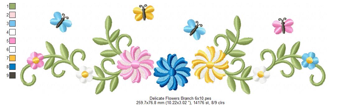 Delicate Floral Frame - Satin Stitch - Machine Embroidery Design
