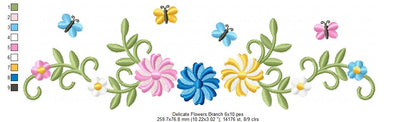 Delicate Floral Frame - Satin Stitch - Machine Embroidery Design