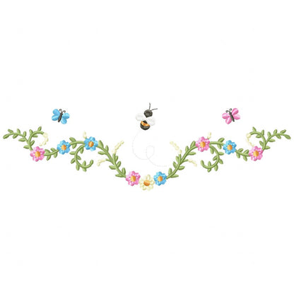 Delicate Flowers Branch, Butterflies and Bee - Fill Stitch
