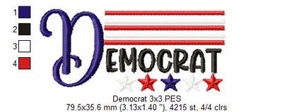 USA Democrat - Fill Stitch - Machine Embroidery Design