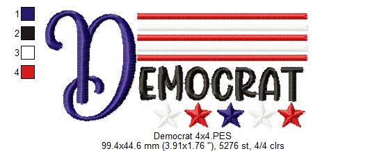 USA Democrat - Fill Stitch - Machine Embroidery Design