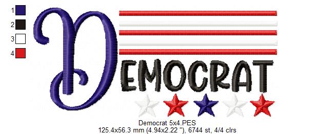 USA Democrat - Fill Stitch - Machine Embroidery Design