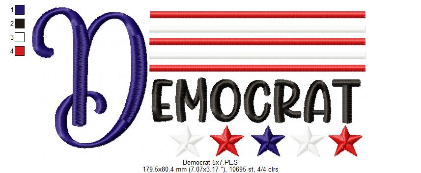 USA Democrat - Fill Stitch - Machine Embroidery Design