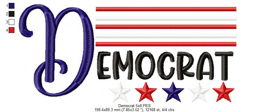 USA Democrat - Fill Stitch - Machine Embroidery Design