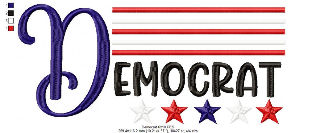 USA Democrat - Fill Stitch - Machine Embroidery Design