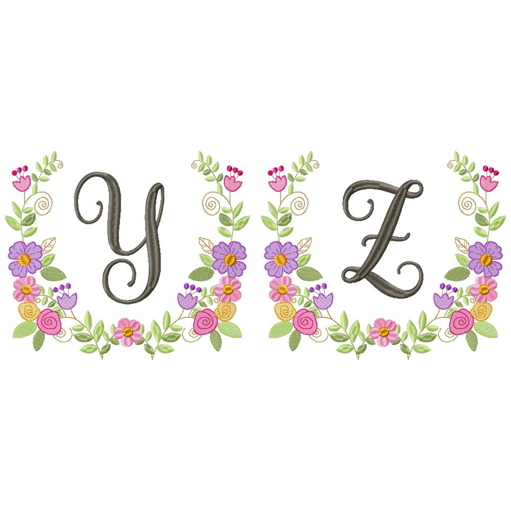 Monogram A-Z Floral Wreath Alphabet - Fill Stitch - Machine Embroidery Design