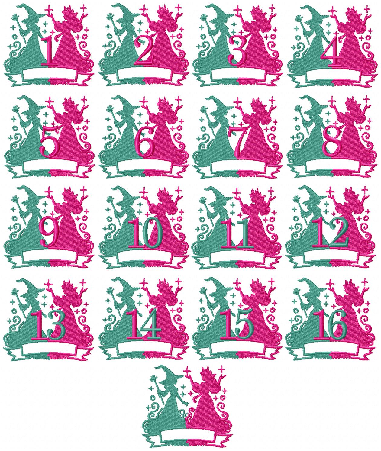 Wicked Spell Birthday Numbers 💫 1 to 16 - Fill Stitch - Machine Embroidery Design