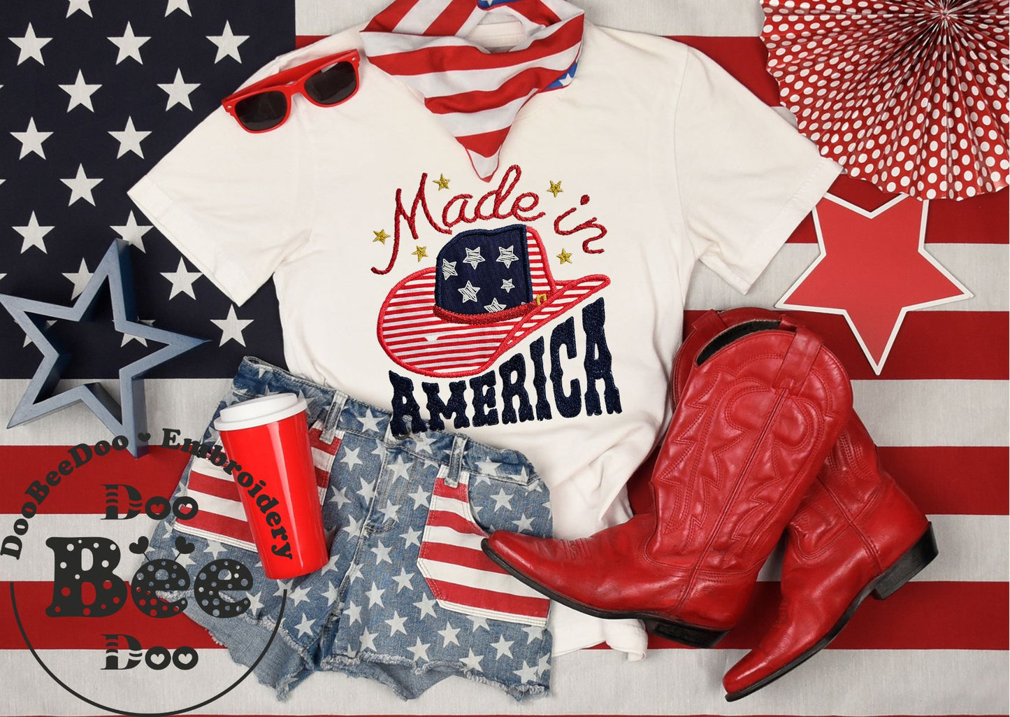 Made in America Cowboy Hat - Applique - Machine Embroidery Design