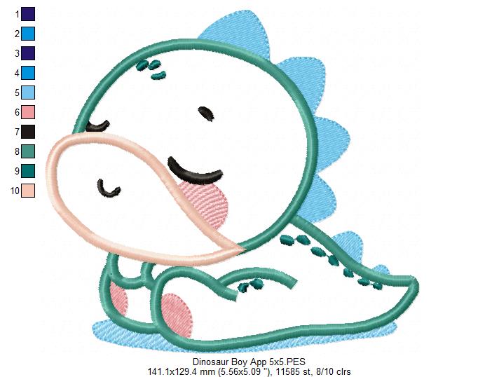 Baby Dinosaur Boy and Girl Sleeping - Applique - Set of 2 Designs - Machine Embroidery Design