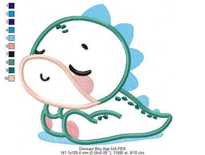 Baby Dinosaur Boy and Girl Sleeping - Applique - Set of 2 Designs - Machine Embroidery Design