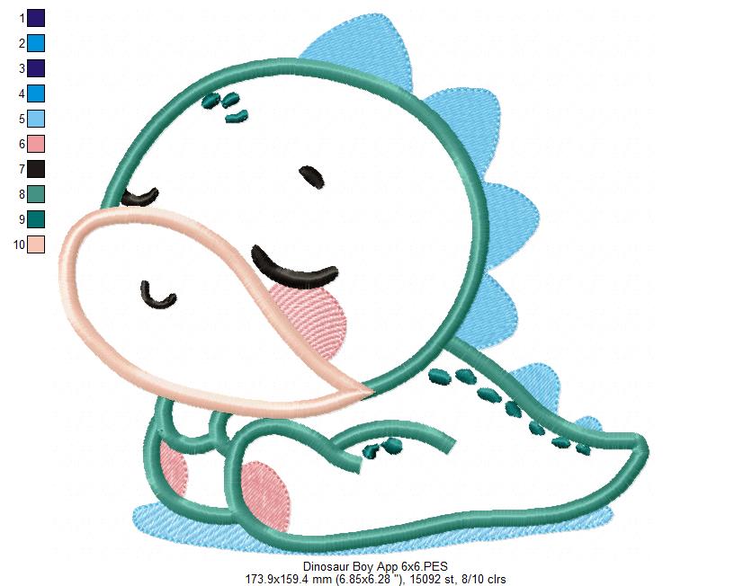 Baby Dinosaur Boy and Girl Sleeping - Applique - Set of 2 Designs - Machine Embroidery Design