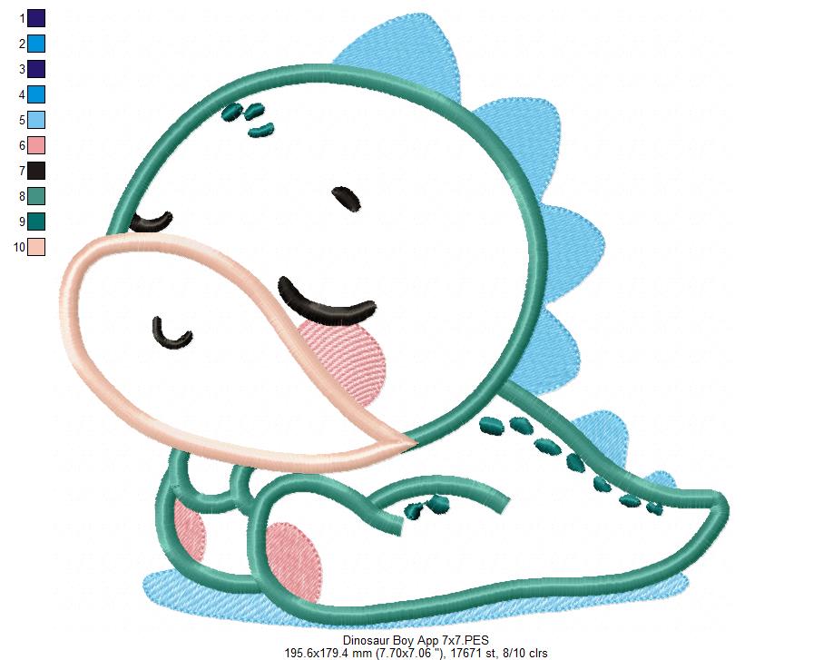 Baby Dinosaur Boy and Girl Sleeping - Applique - Set of 2 Designs - Machine Embroidery Design