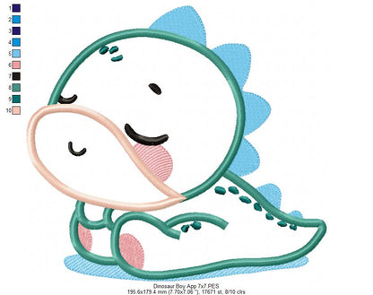 Baby Dinosaur Boy and Girl Sleeping - Applique - Set of 2 Designs - Machine Embroidery Design