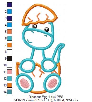 Four Baby Dinosaurs in the Egg - Applique - Set of 4 designs