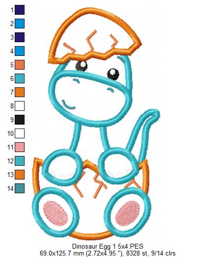 Four Baby Dinosaurs in the Egg - Applique - Set of 4 designs