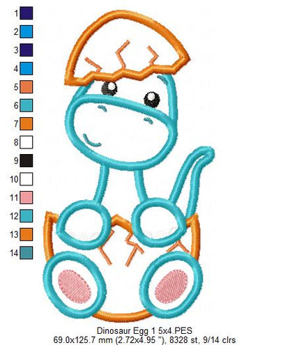 Four Baby Dinosaurs in the Egg - Applique - Set of 4 designs