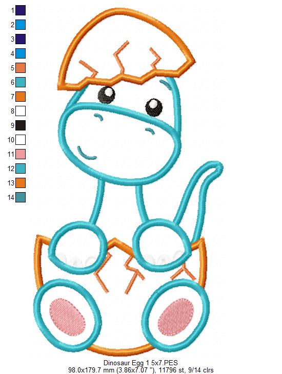 Baby Brachiosaurus in the Egg - Applique - Machine Embroidery Design
