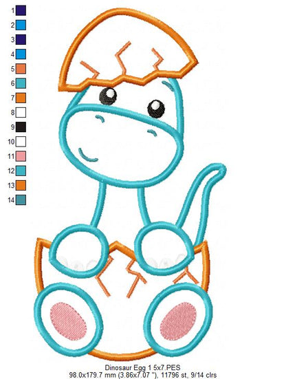 Baby Brachiosaurus in the Egg - Applique - Machine Embroidery Design
