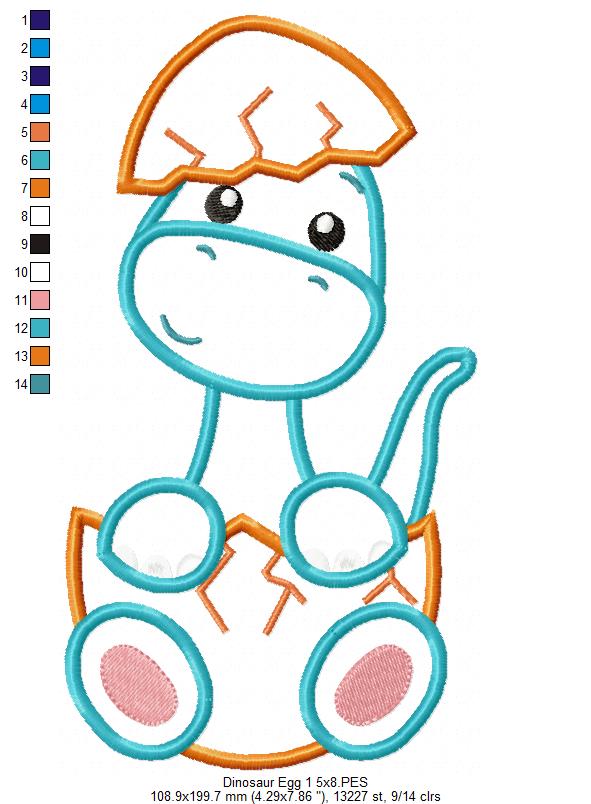 Four Baby Dinosaurs in the Egg - Applique - Set of 4 designs