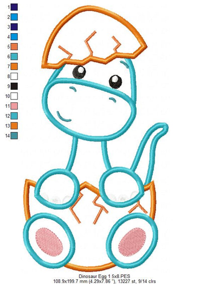 Four Baby Dinosaurs in the Egg - Applique - Set of 4 designs