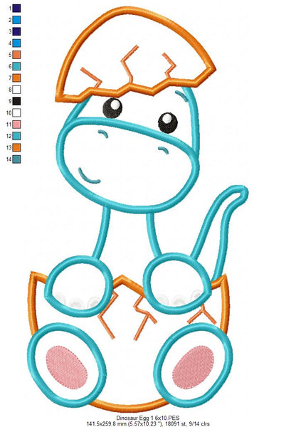 Baby Brachiosaurus in the Egg - Applique - Machine Embroidery Design