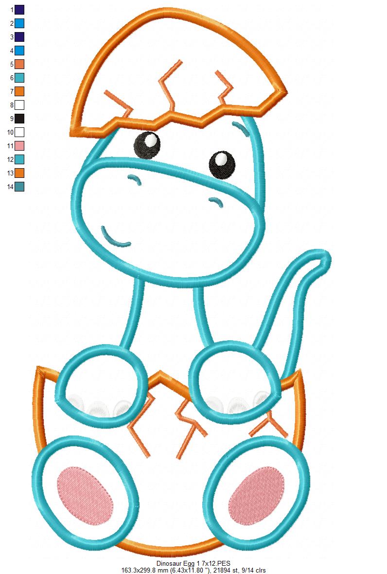 Baby Brachiosaurus in the Egg - Applique - Machine Embroidery Design