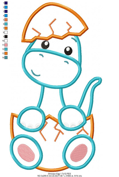 Baby Brachiosaurus in the Egg - Applique - Machine Embroidery Design