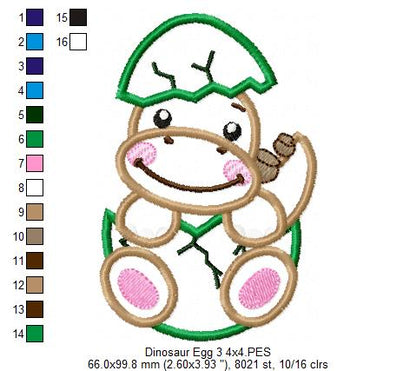 Four Baby Dinosaurs in the Egg - Applique - Set of 4 designs