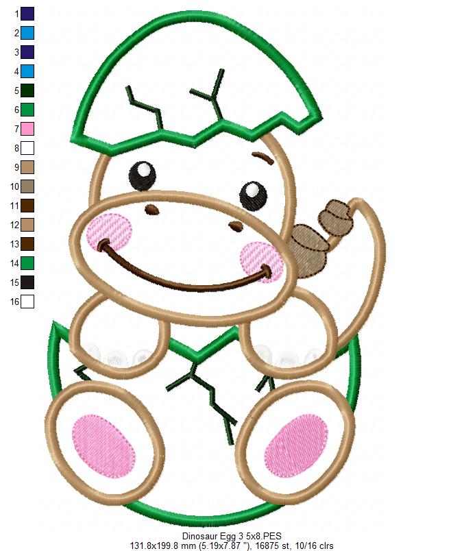 Four Baby Dinosaurs in the Egg - Applique - Set of 4 designs