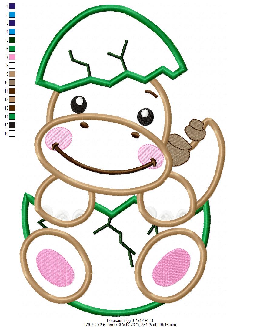 Four Baby Dinosaurs in the Egg - Applique - Set of 4 designs