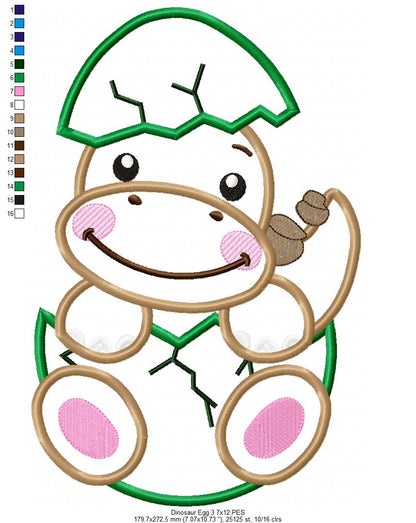 Four Baby Dinosaurs in the Egg - Applique - Set of 4 designs