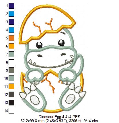 Four Baby Dinosaurs in the Egg - Applique - Set of 4 designs