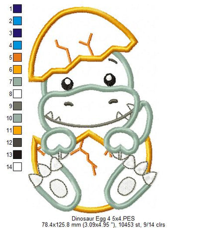 Four Baby Dinosaurs in the Egg - Applique - Set of 4 designs