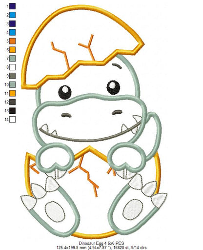 Four Baby Dinosaurs in the Egg - Applique - Set of 4 designs