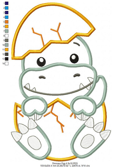 Four Baby Dinosaurs in the Egg - Applique - Set of 4 designs