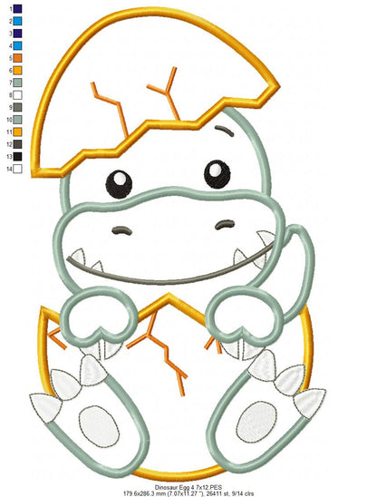 Four Baby Dinosaurs in the Egg - Applique - Set of 4 designs