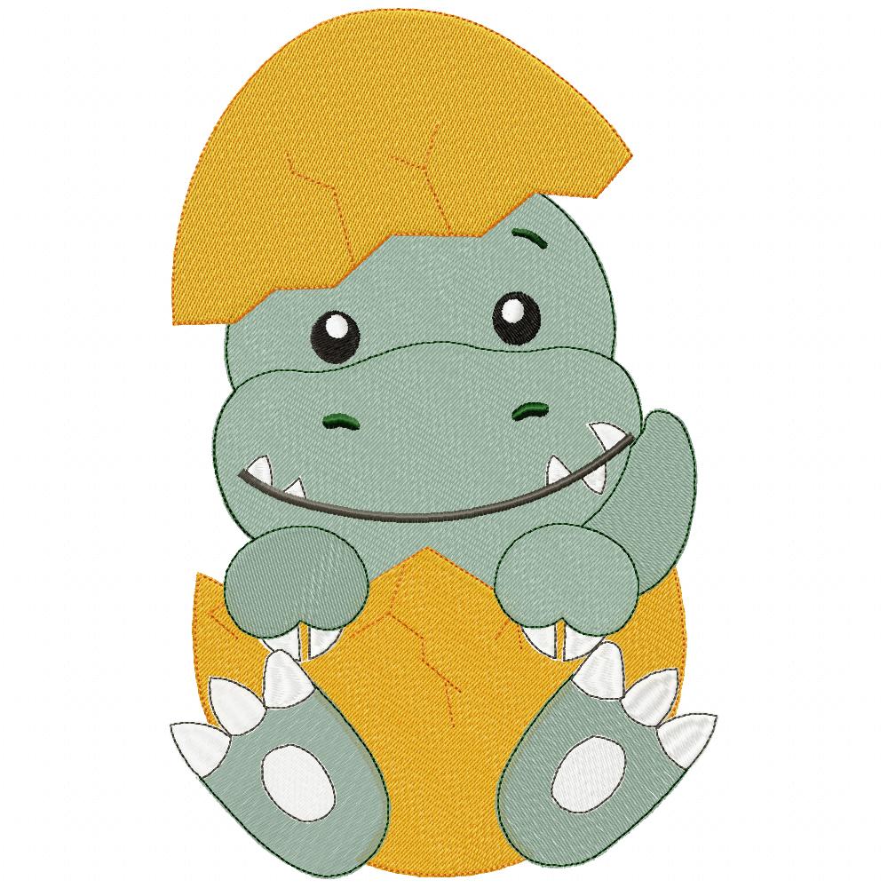 Baby Velociraptor in the Egg - Fill Stitch Embroidery