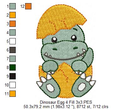 Baby Velociraptor in the Egg - Fill Stitch Embroidery