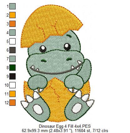 Baby Velociraptor in the Egg - Fill Stitch Embroidery