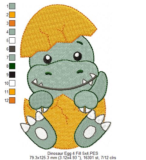 Baby Velociraptor in the Egg - Fill Stitch Embroidery