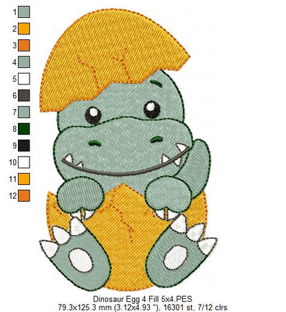 Baby Velociraptor in the Egg - Fill Stitch Embroidery