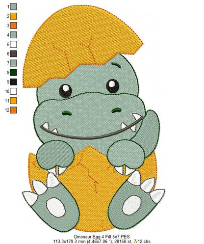 Baby Velociraptor in the Egg - Fill Stitch Embroidery